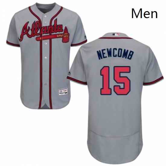Mens Majestic Atlanta Braves 15 Sean Newcomb Grey Road Flex Base Authentic Collection MLB Jersey
